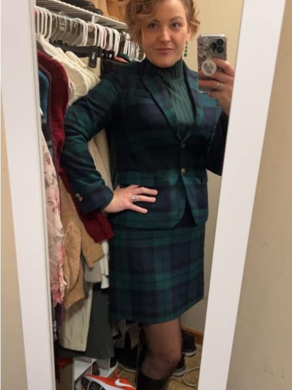 2pc skirt/jacket JCrew combo! Navy and Green Plaid Blazer and Skirt